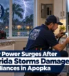 Discount Appliance Repair technician inspecting a refrigerator’s electrical components for possible power surge damage during a Florida thunderstorm in Apopka, FL.